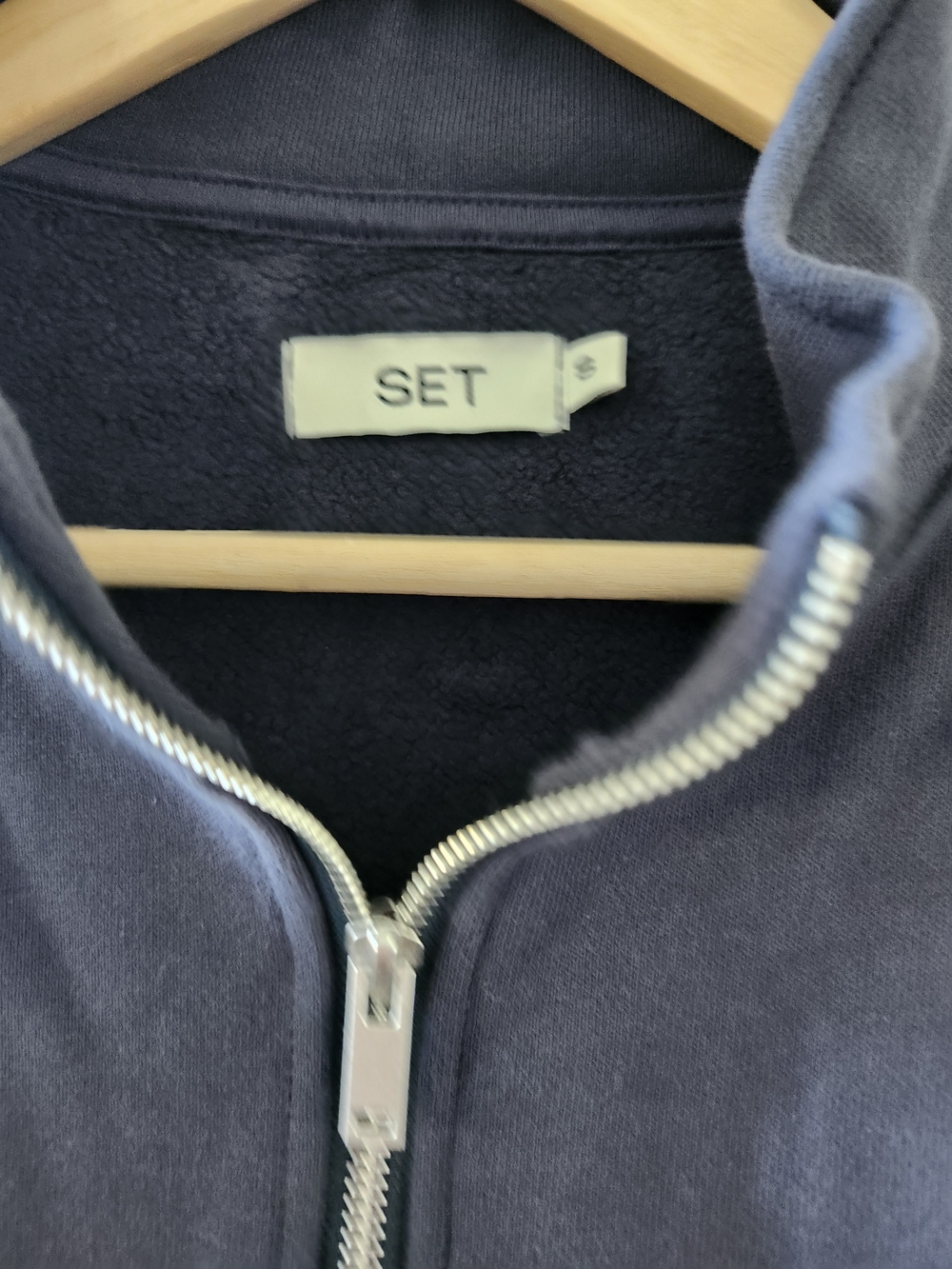 SET Active Navy Cropped Half Zip Fleece Sweatshirt Pullover NWOT Size Small - Picture 4 of 7